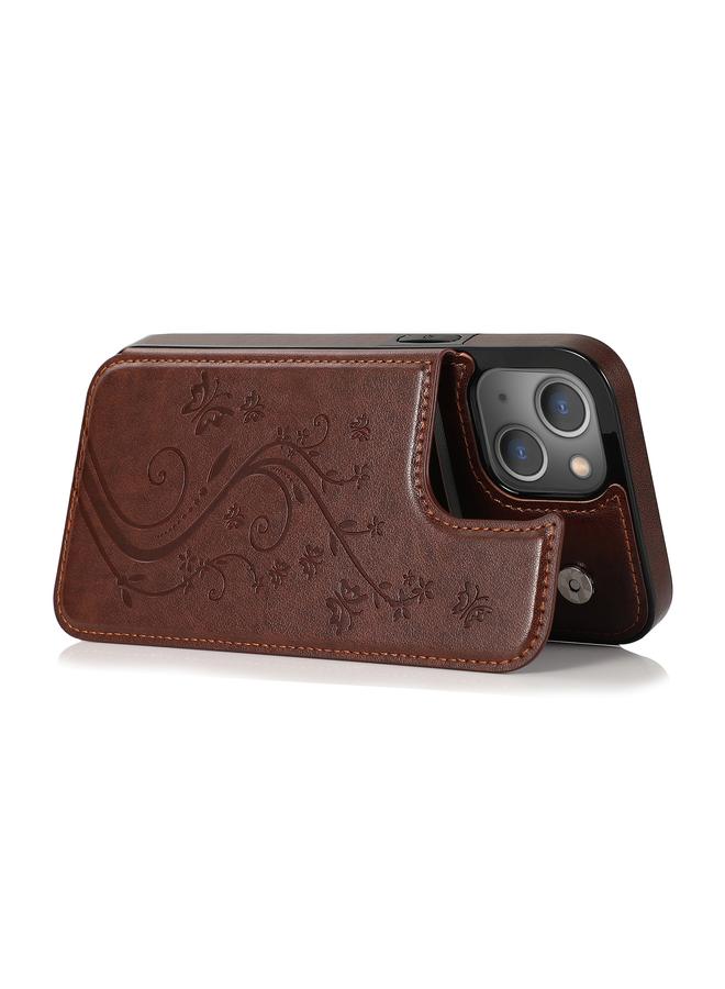 اس-توب جراب لهاتف iPhone 14 بتصميم فراشات وزهور مع مشبك مزدوج - Image 5