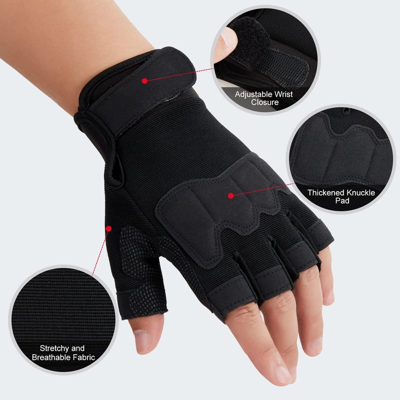 FIORETTO FlORETTO Fingerless Gloves Half Finger Hiking Cycling Driving Motorcycle Climbing Work Gloves Black Large - Image 2