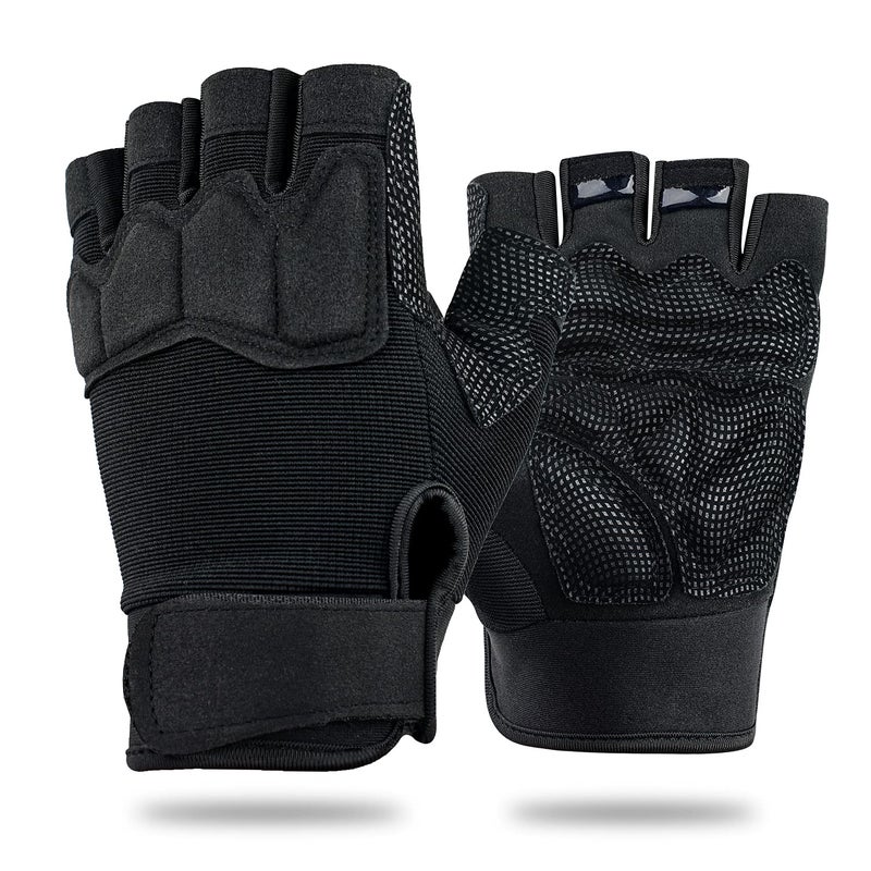 FIORETTO FlORETTO Fingerless Gloves Half Finger Hiking Cycling Driving Motorcycle Climbing Work Gloves Black Large - Image 1