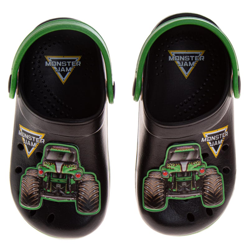 Josmo Boys Monster Jam Clog Sandals Grave Digger Waterproof Slip-On Slides Closed Toe Clogs with Backstrap- Black Green Size 11-12 Little Kid - Image 1