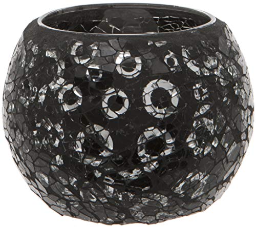 Maturi Maturi Black and Silver Crackled Glass Mosaic Tea Light Holder  - Image 1
