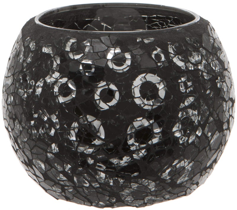 Maturi Maturi Black and Silver Crackled Glass Mosaic Tea Light Holder  - Image 2