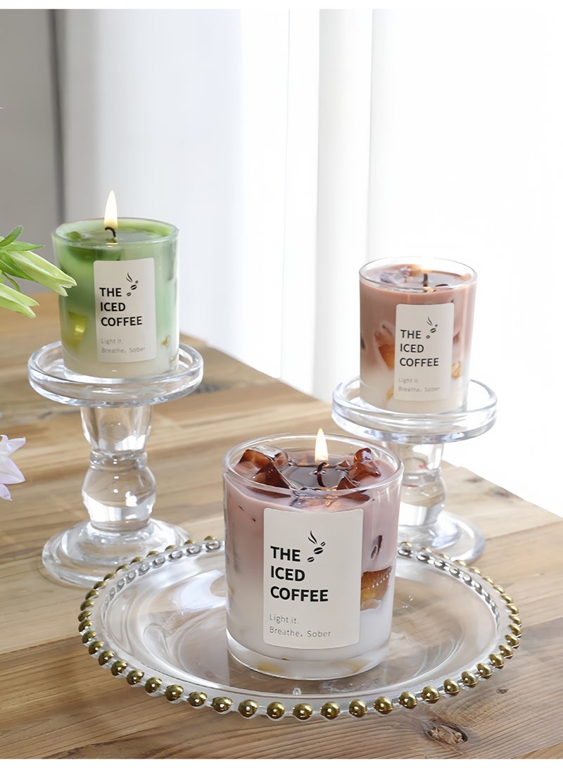 شمعة مقطعة بالقهوة بالماتشا اليدوية في زجاجة زجاجية، شمع الجيلي، معطر بدون دخان​ - Image 4