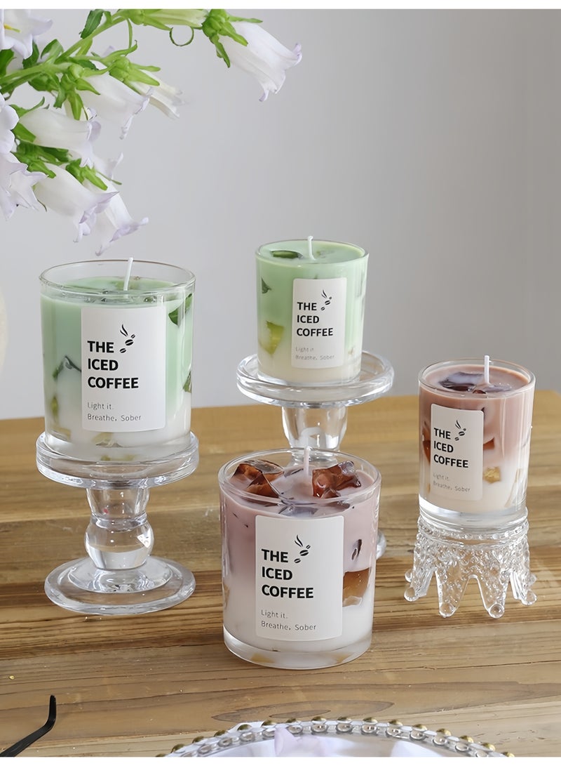 شمعة مقطعة بالقهوة بالماتشا اليدوية في زجاجة زجاجية، شمع الجيلي، معطر بدون دخان​ - Image 5