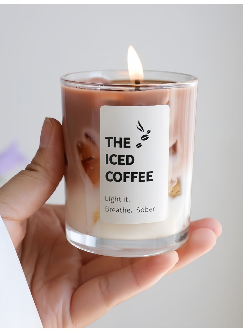 شمعة مقطعة بالقهوة بالماتشا اليدوية في زجاجة زجاجية، شمع الجيلي، معطر بدون دخان​ - Image 3