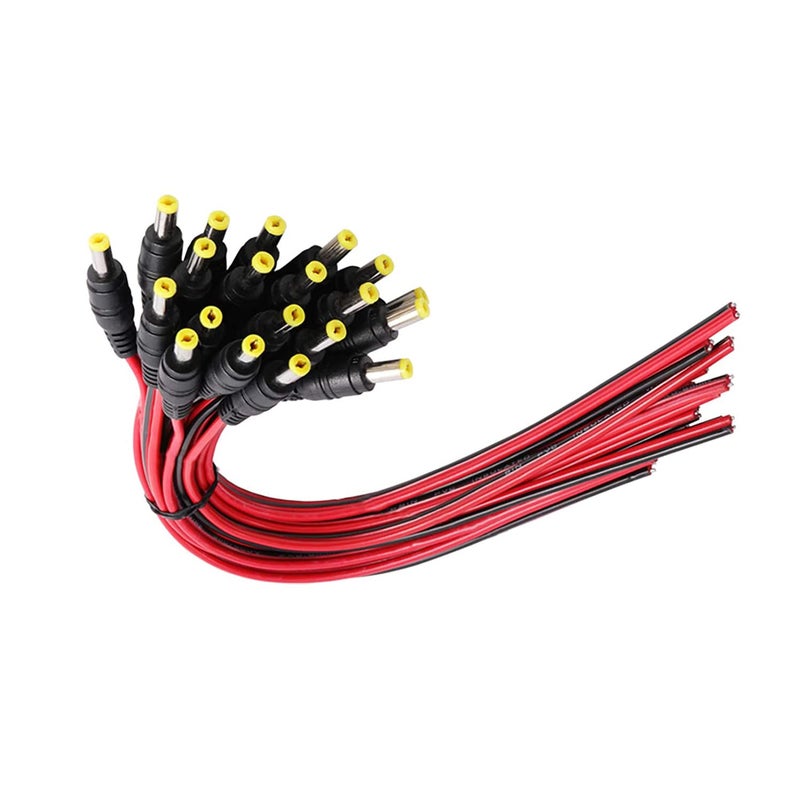 MILAPEAK (Real 18AWG 43x2pcs Wires) 20pcs Male DC Power Pigtail Cable, 12V 5A DC Connectors for CCTV Security Camera and Lighting Power Adapter (2.1mm x 5.5mm, Ultra Thick) - Image 1