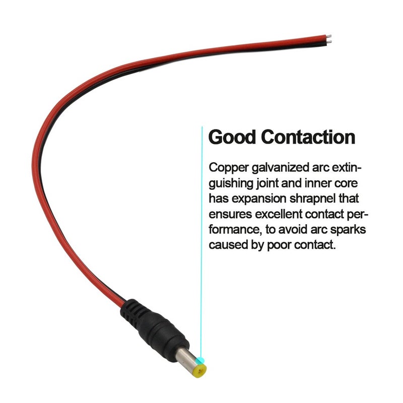 MILAPEAK (Real 18AWG 43x2pcs Wires) 20pcs Male DC Power Pigtail Cable, 12V 5A DC Connectors for CCTV Security Camera and Lighting Power Adapter (2.1mm x 5.5mm, Ultra Thick) - Image 3