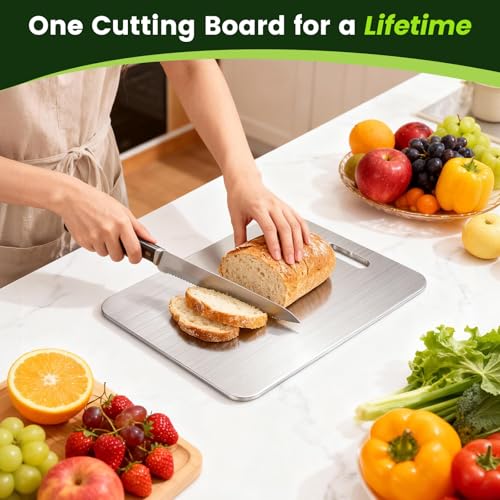 Megapuxin Titanium Cutting Board 100 Pure Titanium Cutting Boards for Kitchen Doublesided Food Grade Cutting Boards Non Toxic Chopping Board Dishwasher Safe for Cutting Meat Vegetable Fruit14L10W - Image 3