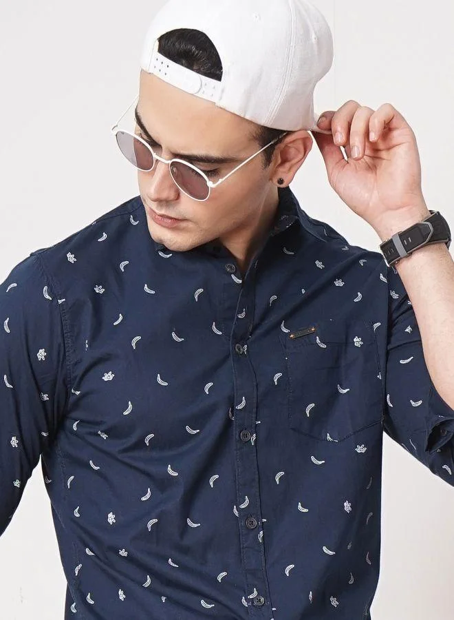 ذا انديان كراج كو Men Slim Fit Graphic Print Full Sleeves Spread Collar Casual Shirt