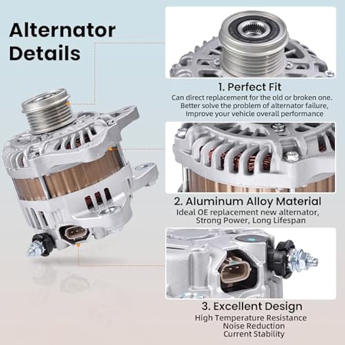 hodflop 23100-3TA1B Alternator Compatible with Nissan Altima 2013-2018 2.5L, 12V 110A 6-Groove Clutch Pulley Clockwise, Replace# 231003TA1A, A2TJ1891ZC, 11657N, 231003TA1B - Image 4