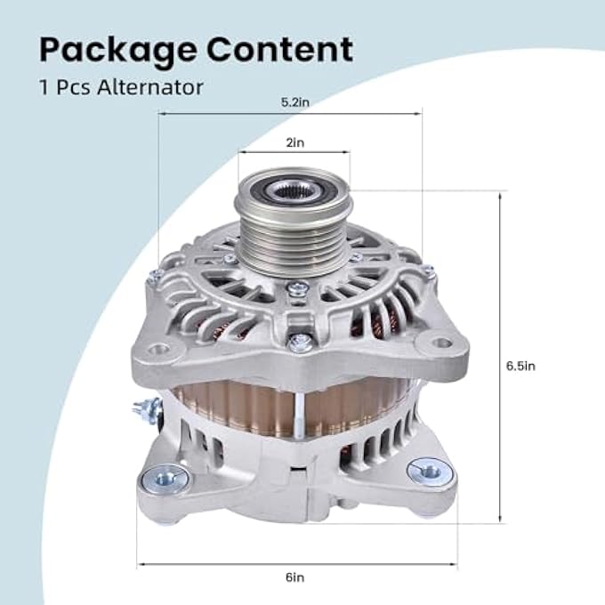 hodflop 23100-3TA1B Alternator Compatible with Nissan Altima 2013-2018 2.5L, 12V 110A 6-Groove Clutch Pulley Clockwise, Replace# 231003TA1A, A2TJ1891ZC, 11657N, 231003TA1B - Image 5