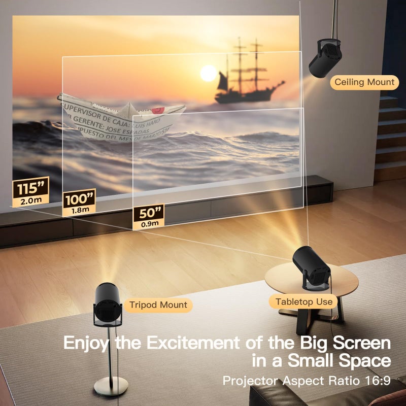 Wemi [Built-in Apps & 2025 Upgraded] Mini Projector with Wi-Fi 6 & Bluetooth 5.4, 1080P 4K Support Full HD, Auto Keystone 360Â° Portable Home Cinema Smart Projector for iOS/Android X1 - Image 2