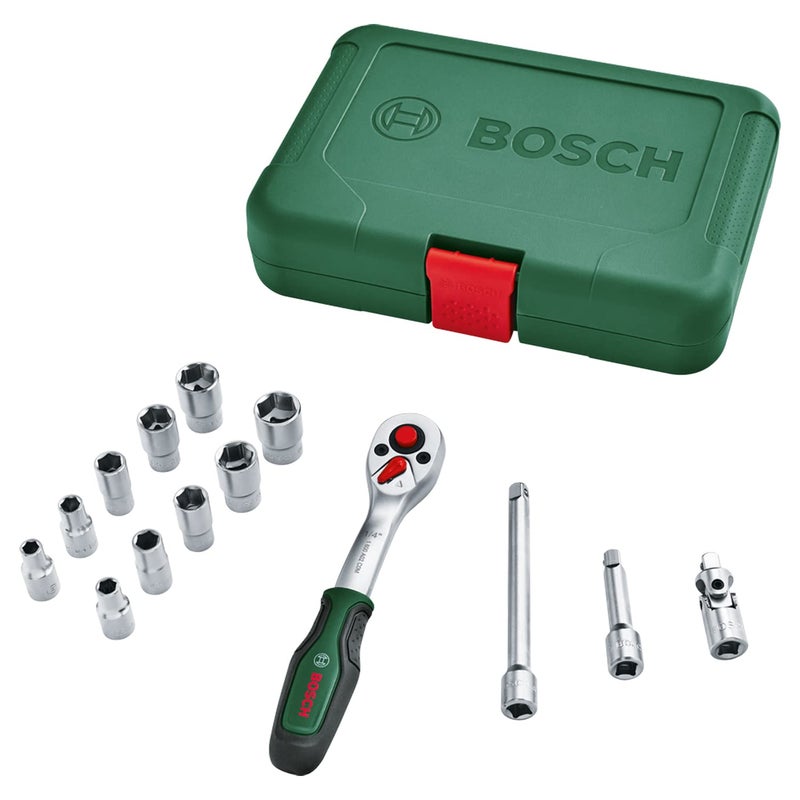 BOSCH طقم مفاتيح ربط 1/4 بوصة - مقبض مريح ناعم، حامل بت مغناطيسي وفولاذ كروم فاندوم قوي للاستخدام المتنوع في الأعمال اليدوية (14 قطعة) - Image 1