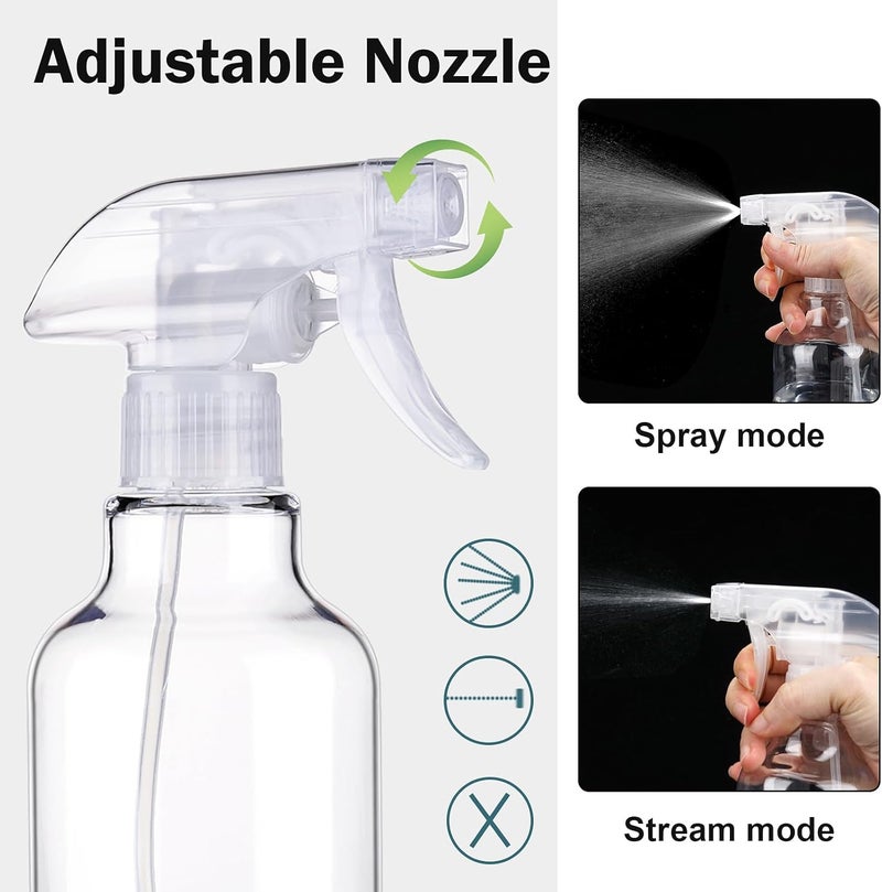 Hethyo Plastic Spray Bottles Empty Spray Bottle 16.9oz/500ml 2 Pack Heavy Duty Spraying Bottles Mist/Stream Water Bottle for Cleaning Solutions, Essential Oils, Hair (Clear) - Image 3