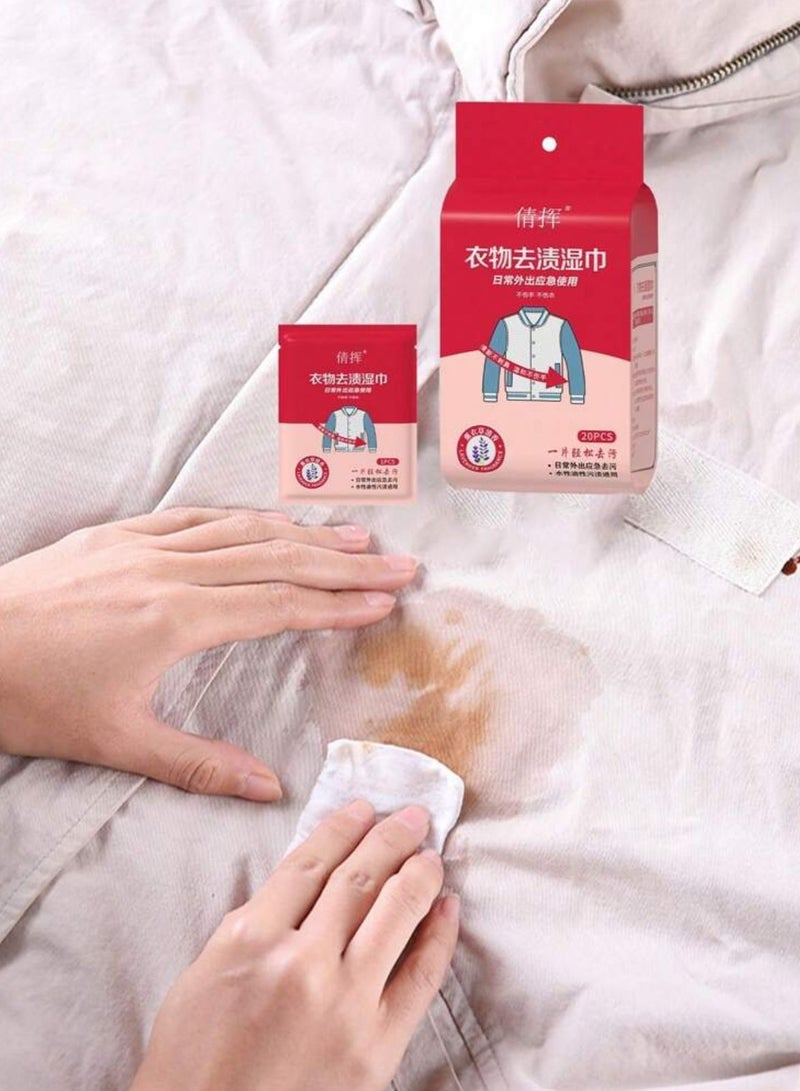 Generic 20 individually wrapped stain remover wipes, one-time use clothing stain remover wipes, with the perfect size for travel and pockets.  - Image 1