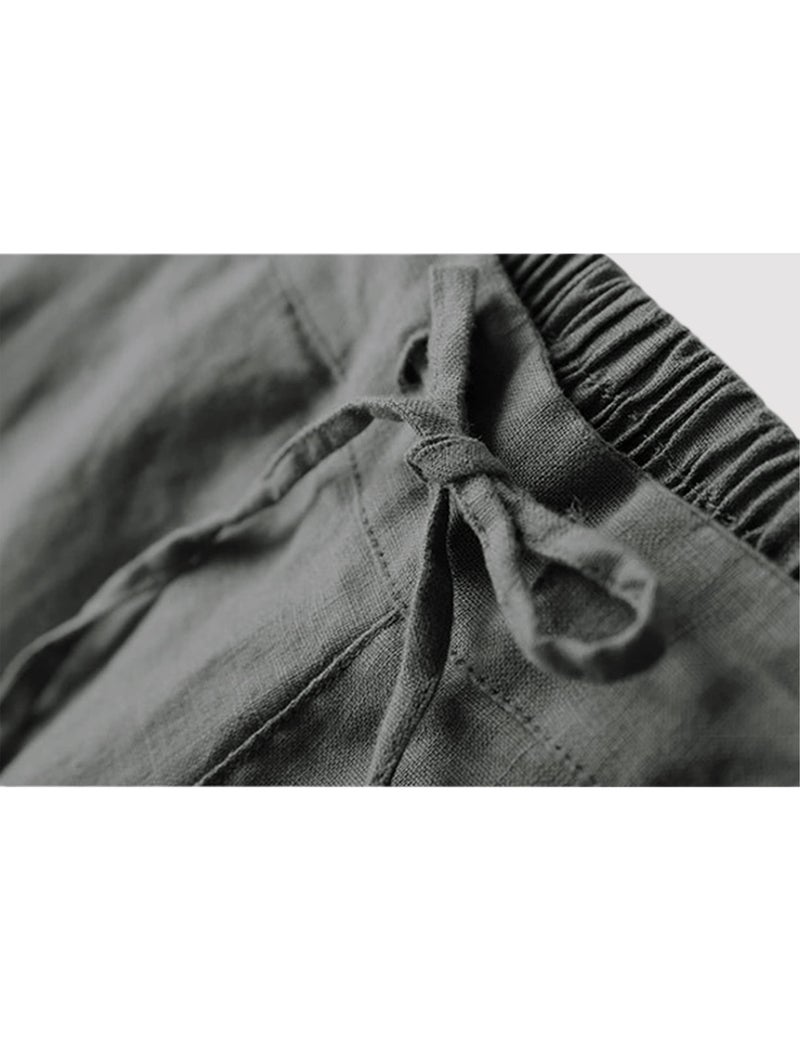 Tanming Linen Pants for Women Summer Casual High Waisted Drawstring White Beach Pant (Darkgrey, L) - Image 2