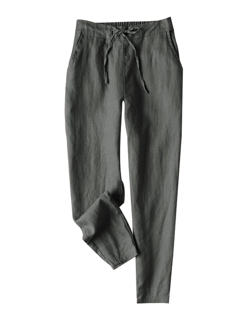 Tanming Linen Pants for Women Summer Casual High Waisted Drawstring White Beach Pant (Darkgrey, L) - Image 1