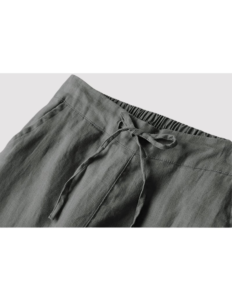 Tanming Linen Pants for Women Summer Casual High Waisted Drawstring White Beach Pant (Darkgrey, L) - Image 3