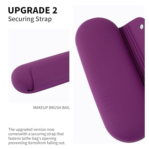AGIKET Silicone Makeup Brush Holder Travel Cosmetic Bag：Soft Portable Cosmetic Face Brushes Holder with Upgrade Anti-Fall Out Magnetic Closure, Large Travel Makeup Brush Case - Dark Pruple - Image 3