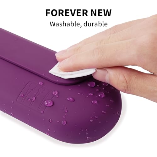 AGIKET Silicone Makeup Brush Holder Travel Cosmetic Bag：Soft Portable Cosmetic Face Brushes Holder with Upgrade Anti-Fall Out Magnetic Closure, Large Travel Makeup Brush Case - Dark Pruple - Image 5