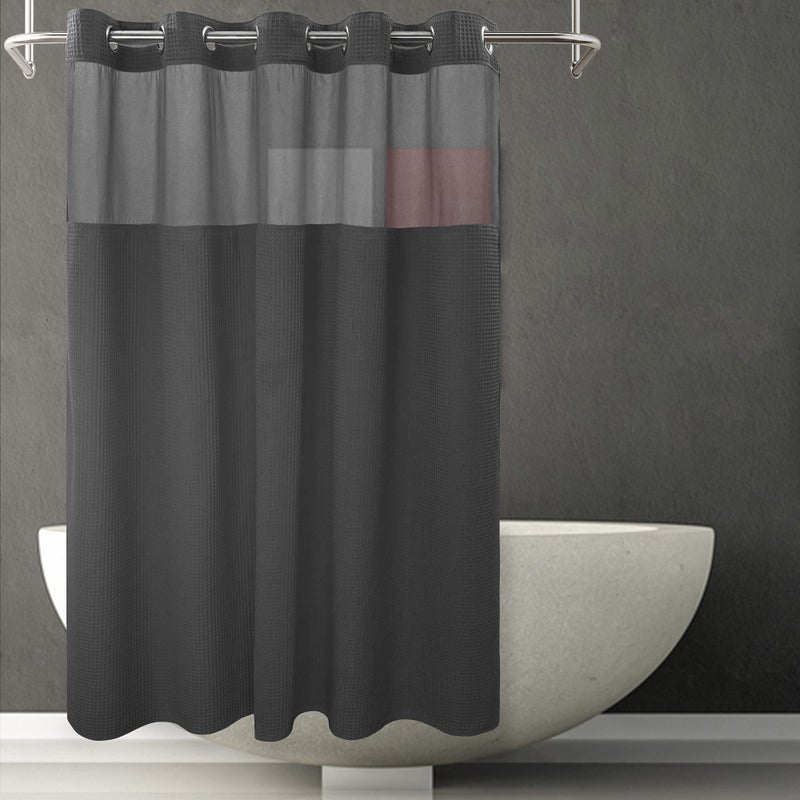 River Dream Black Fabric Shower Curtain Set Cotton Blend Waffle Weave with Snap in Replacement Liner71 x 74 inches