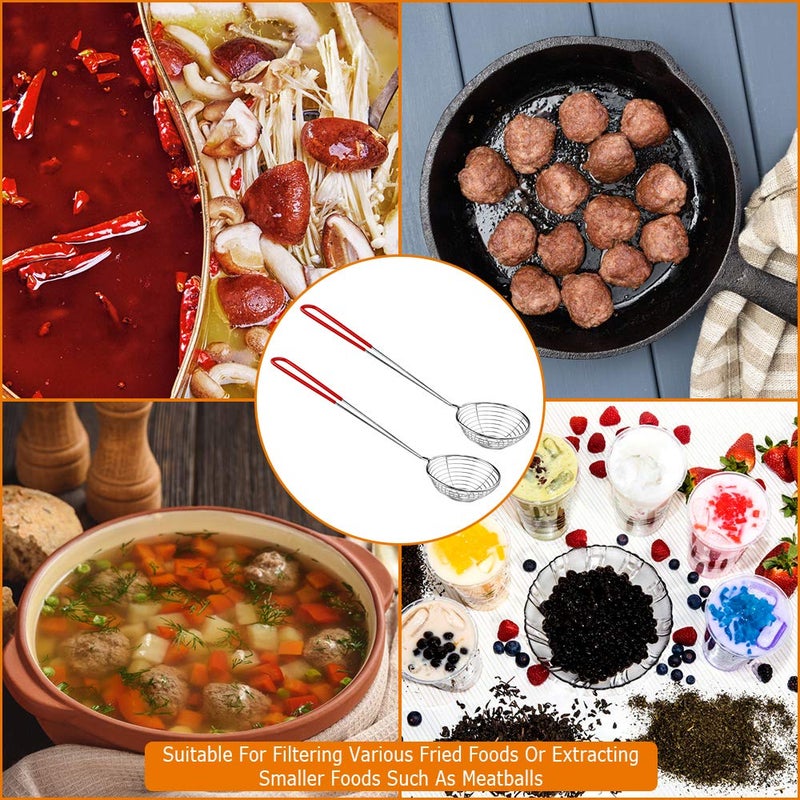 Heqishun 8 Pieces Stainless Steel Spider Strainer Spoon Small Wire Skimmer Colander with Handle for Hot Pot, Tortellini and Meatball - Image 3