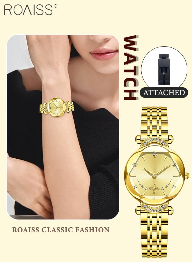roaiss Luxury Gold Watch for Women, Analog Display Round Dial with Rhinestone Decoration, Dainty Elegant Business Casual Waterproof Wristwatch as Gift for Ladies - Image 1