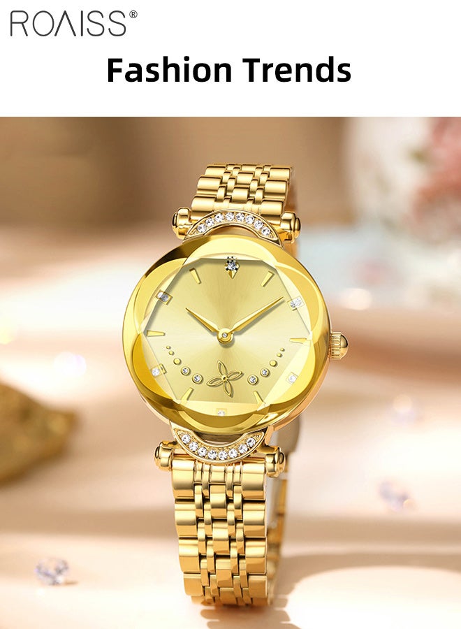 roaiss Luxury Gold Watch for Women, Analog Display Round Dial with Rhinestone Decoration, Dainty Elegant Business Casual Waterproof Wristwatch as Gift for Ladies - Image 4