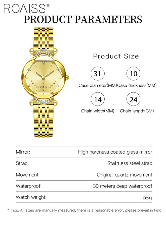 roaiss Luxury Gold Watch for Women, Analog Display Round Dial with Rhinestone Decoration, Dainty Elegant Business Casual Waterproof Wristwatch as Gift for Ladies - Image 3