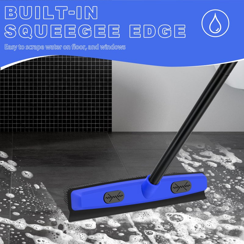 Dolanx Rubber Broom Carpet Brush with Squeegee, Pet Hair Remover with 52.8 inches Long Handle, Detailing Lint Fur Removal Tool, Silicone Rug Rake for Cleaning Hardwood Floor, Tile, Window (Blue) - Image 3