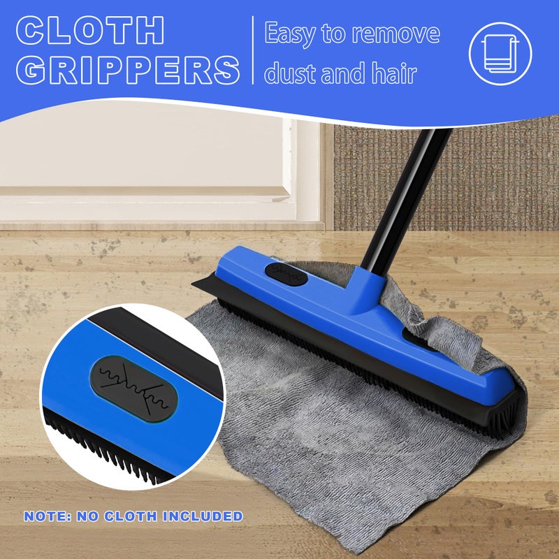 Dolanx Rubber Broom Carpet Brush with Squeegee, Pet Hair Remover with 52.8 inches Long Handle, Detailing Lint Fur Removal Tool, Silicone Rug Rake for Cleaning Hardwood Floor, Tile, Window (Blue) - Image 4