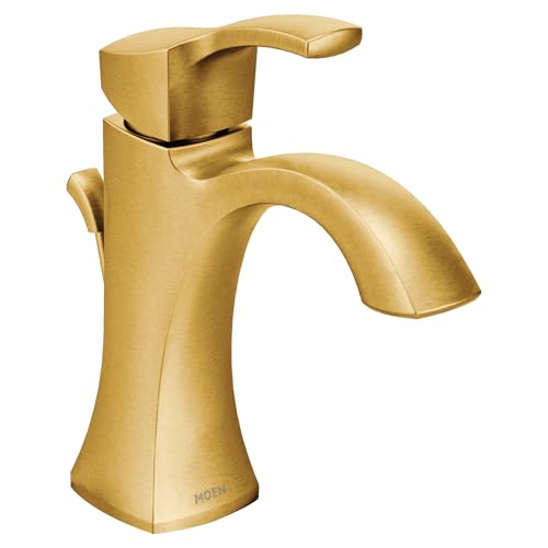 Moen Voss Brushed Gold One-Handle High-Arc Bathroom Faucet with Drain Assembly for Single-Hole Sink, 6903BG - Image 1