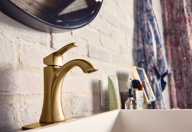 Moen Voss Brushed Gold One-Handle High-Arc Bathroom Faucet with Drain Assembly for Single-Hole Sink, 6903BG - Image 2