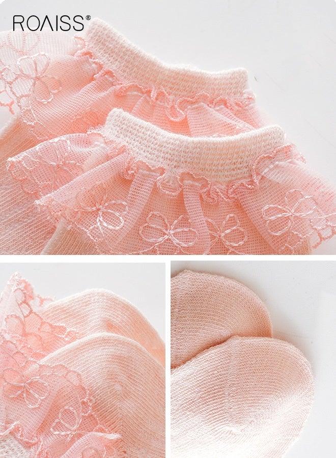 رويس مجموعة من 4 أزواج من الجوارب المزركشة، جوارب كاحل من الدانتيل للفتيات، جوارب شبكية منخفضة للفتيات، سهلة التنسيق مع الملابس - Image 3
