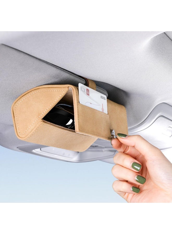 ECVV Car Sunglass Case, Car Visor Sunglasses Holder with Hidden Magnetic Closure, Car Interior Eyeglasses Box, Extra Storage Sleeve, Glasses Clip Protective Storage Car Accessories to All Car-Beige - Image 1