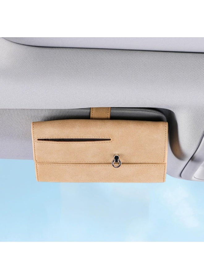 ECVV Car Sunglass Case, Car Visor Sunglasses Holder with Hidden Magnetic Closure, Car Interior Eyeglasses Box, Extra Storage Sleeve, Glasses Clip Protective Storage Car Accessories to All Car-Beige - Image 2