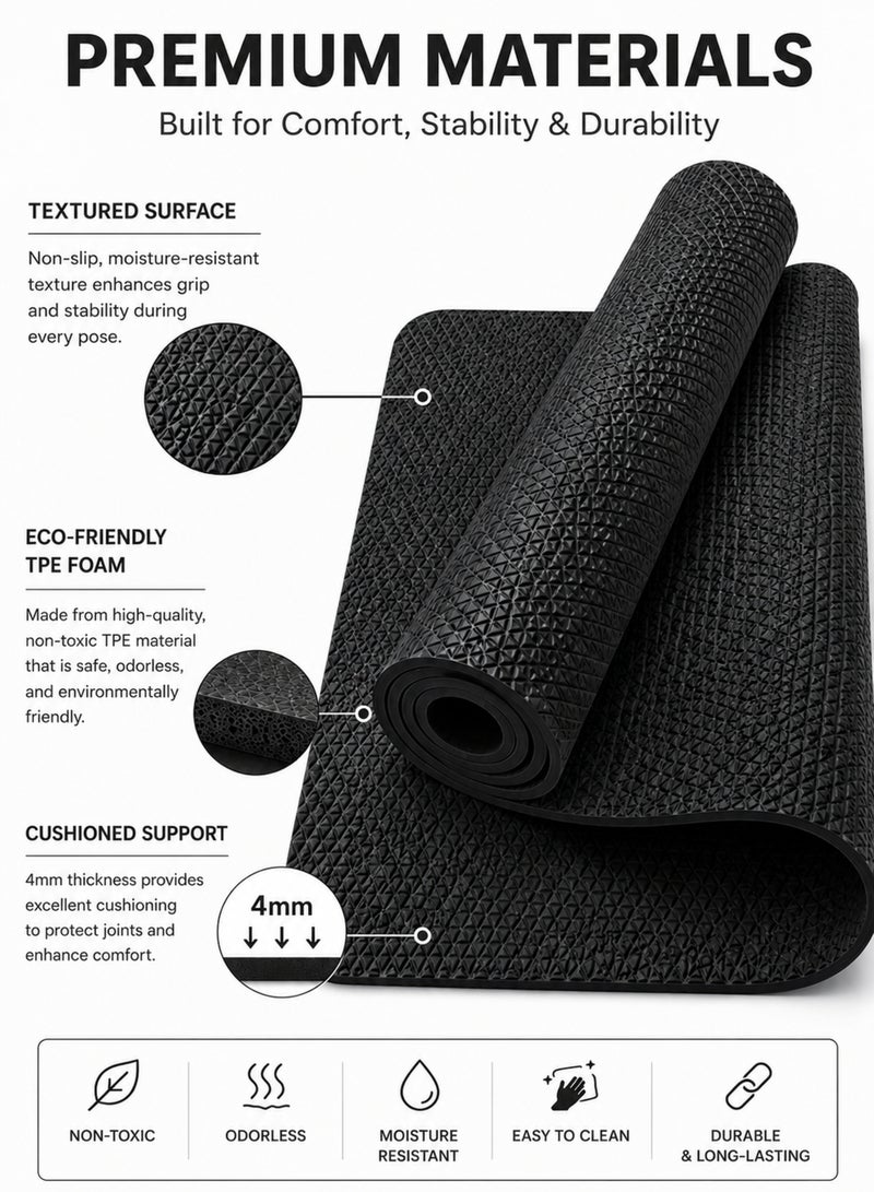 DBLEW Yoga Mat for Home Gym - Non-Slip, Eco-Friendly TPE, Cushioned Exercise Mat Perfect for Yoga, Pilates, Fitness Training, 4MM EVA - Image 5