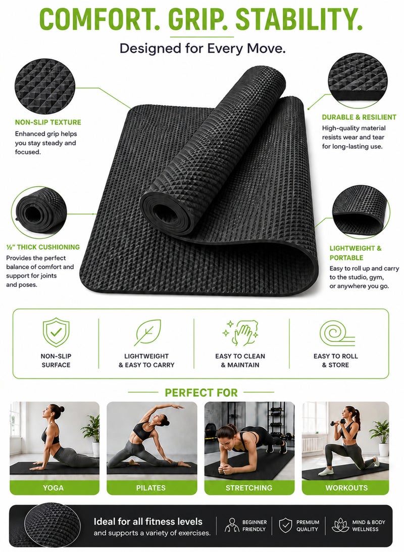 DBLEW Yoga Mat for Home Gym - Non-Slip, Eco-Friendly TPE, Cushioned Exercise Mat Perfect for Yoga, Pilates, Fitness Training, 4MM EVA - Image 2