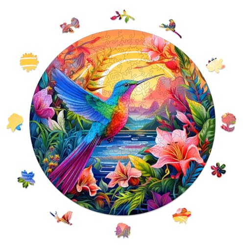 Mocfesk Puzzles for Adults 500 Pieces Hummingbird Flower Wooden Puzzles Unique Shaped Bird Jigsaw Puzzles for Adults and Kids Birthday Fun Challenge Family Game 165 x 165 - Image 1