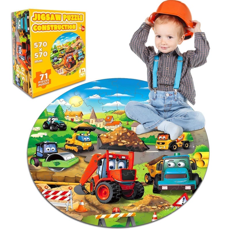 EggSun Christmas Floor Puzzles Monster Truck for Kids Ages 3 5 71pcs Construction Site Large Jigsaw Toddler Puzzles Children Learning Preschool Educational Toys Birthday Gift for 4 6 8 Years Old - Image 3