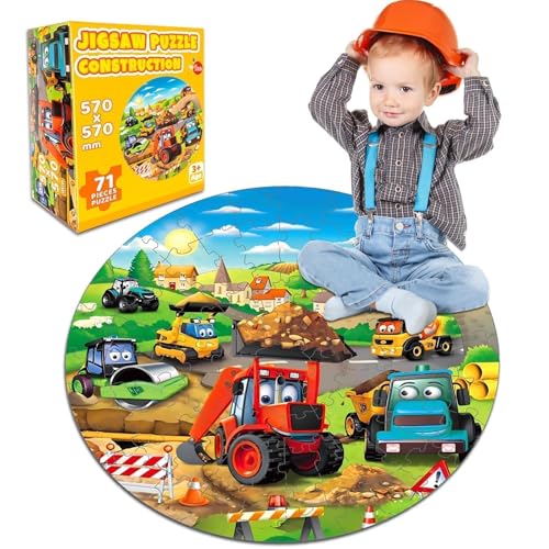 EggSun Christmas Floor Puzzles Monster Truck for Kids Ages 3 5 71pcs Construction Site Large Jigsaw Toddler Puzzles Children Learning Preschool Educational Toys Birthday Gift for 4 6 8 Years Old - Image 1