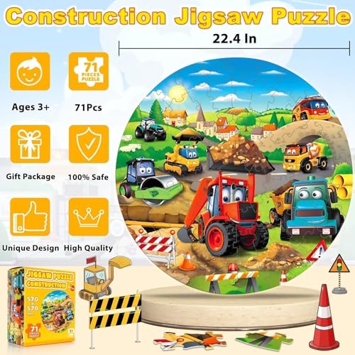 EggSun Christmas Floor Puzzles Monster Truck for Kids Ages 3 5 71pcs Construction Site Large Jigsaw Toddler Puzzles Children Learning Preschool Educational Toys Birthday Gift for 4 6 8 Years Old - Image 5