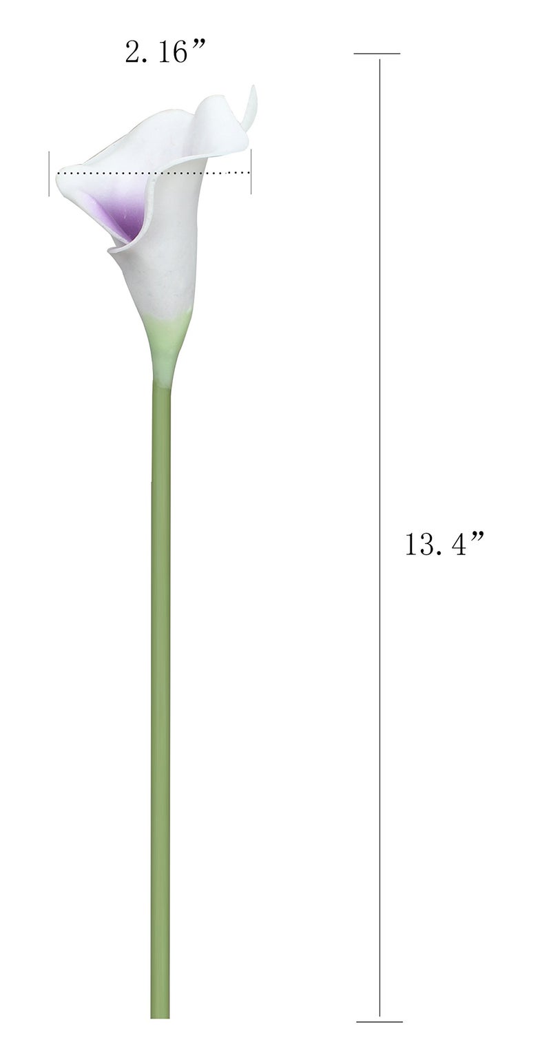 Duovlo 20pcs Calla Lily Bridal Wedding Bouquet Lataex Real Touch Artificial Flower Home Party Decor (Purple in White) - Image 4