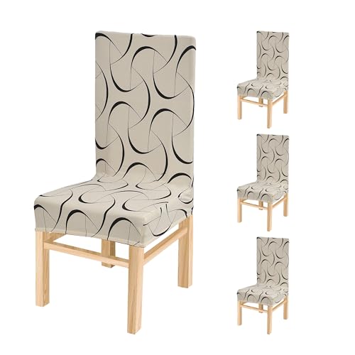 Yellow Weaves Elastic Stretchable Dining Chair Cover, Removable Washable Elastic Floral Printed Dining Chair Covers (Set of 4, Natural Beige) - Image 1