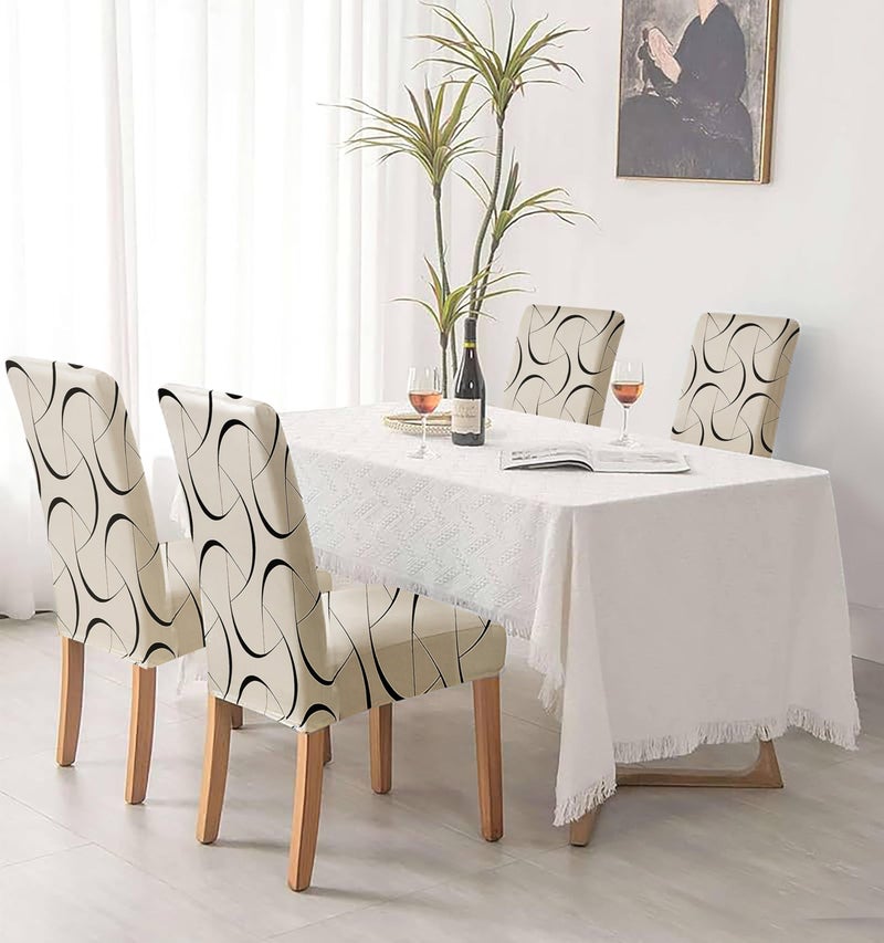 Yellow Weaves Elastic Stretchable Dining Chair Cover, Removable Washable Elastic Floral Printed Dining Chair Covers (Set of 4, Natural Beige) - Image 2