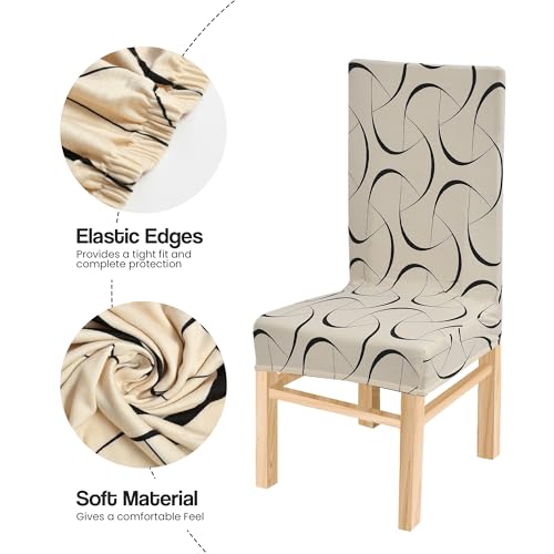 Yellow Weaves Elastic Stretchable Dining Chair Cover, Removable Washable Elastic Floral Printed Dining Chair Covers (Set of 4, Natural Beige) - Image 3
