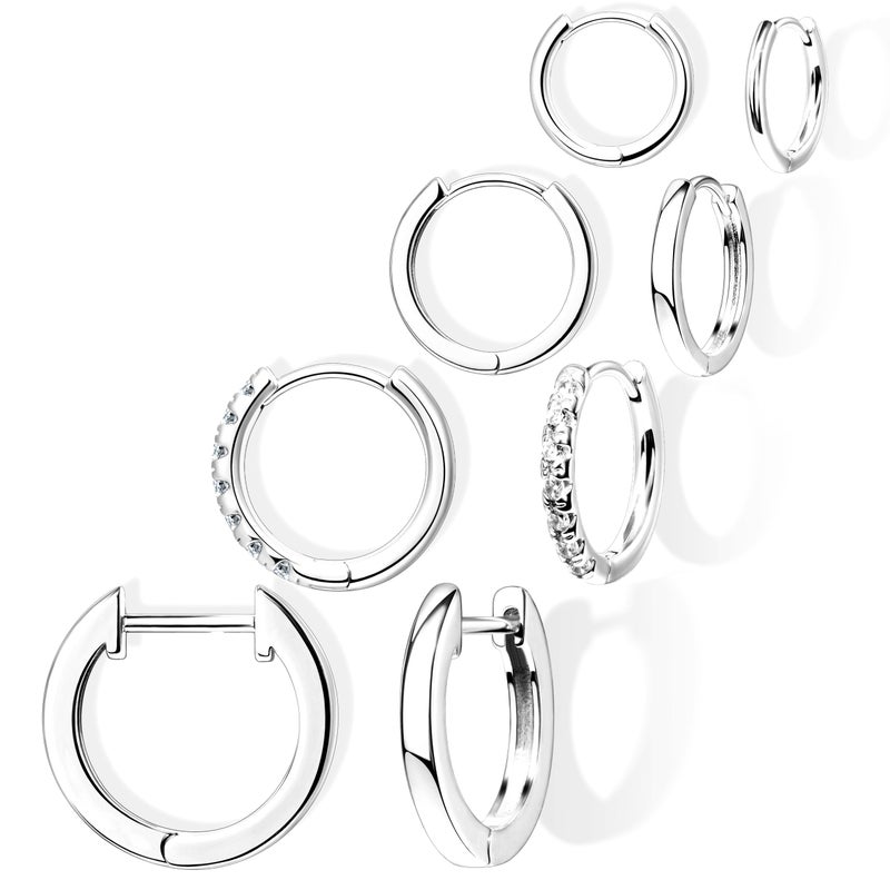 Poxtex Silver Small Hoop Earrings for Women Stacks Silver Huggie Hoop Earrings Set for Multiple Piercing Lightweight Mini Cute Cartilage Rook Conch Daith Double Piercing Jewelry Gifts for Women Waterproof Clip On - Image 1