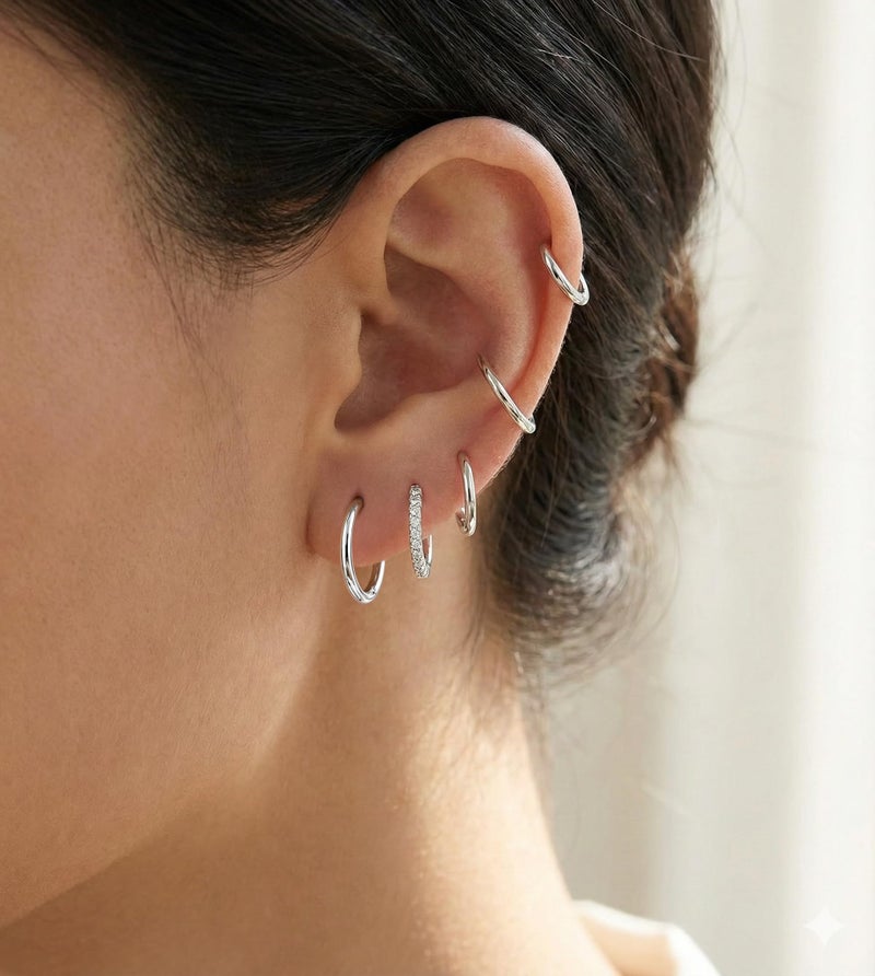 Poxtex Silver Small Hoop Earrings for Women Stacks Silver Huggie Hoop Earrings Set for Multiple Piercing Lightweight Mini Cute Cartilage Rook Conch Daith Double Piercing Jewelry Gifts for Women Waterproof Clip On - Image 2