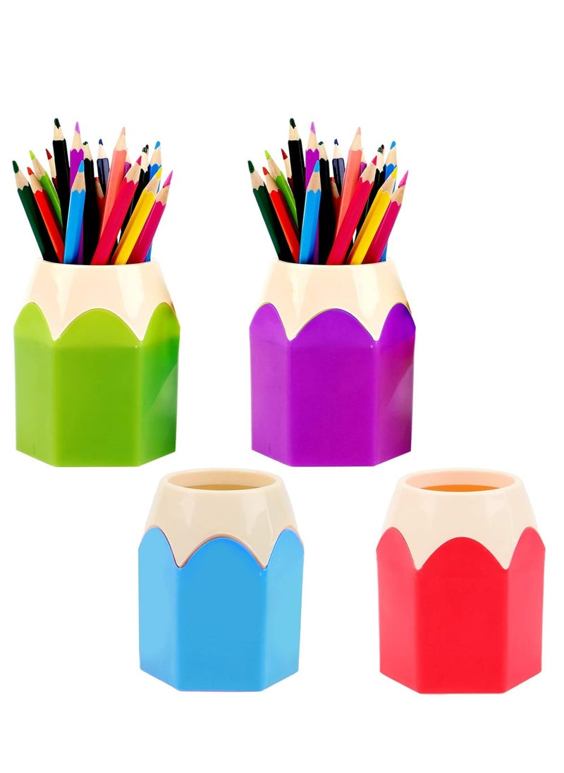 Oasisgalore - 4 Pieces Pencil Shaped Pot Pen Holders,Pencil Storage Organizer Desktop Accessories Cup School Supplies Home Office - Image 1