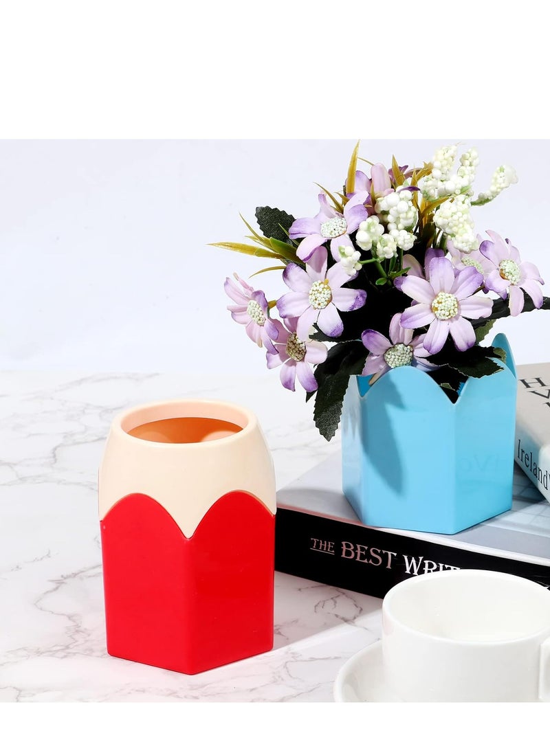 Oasisgalore - 4 Pieces Pencil Shaped Pot Pen Holders,Pencil Storage Organizer Desktop Accessories Cup School Supplies Home Office - Image 1